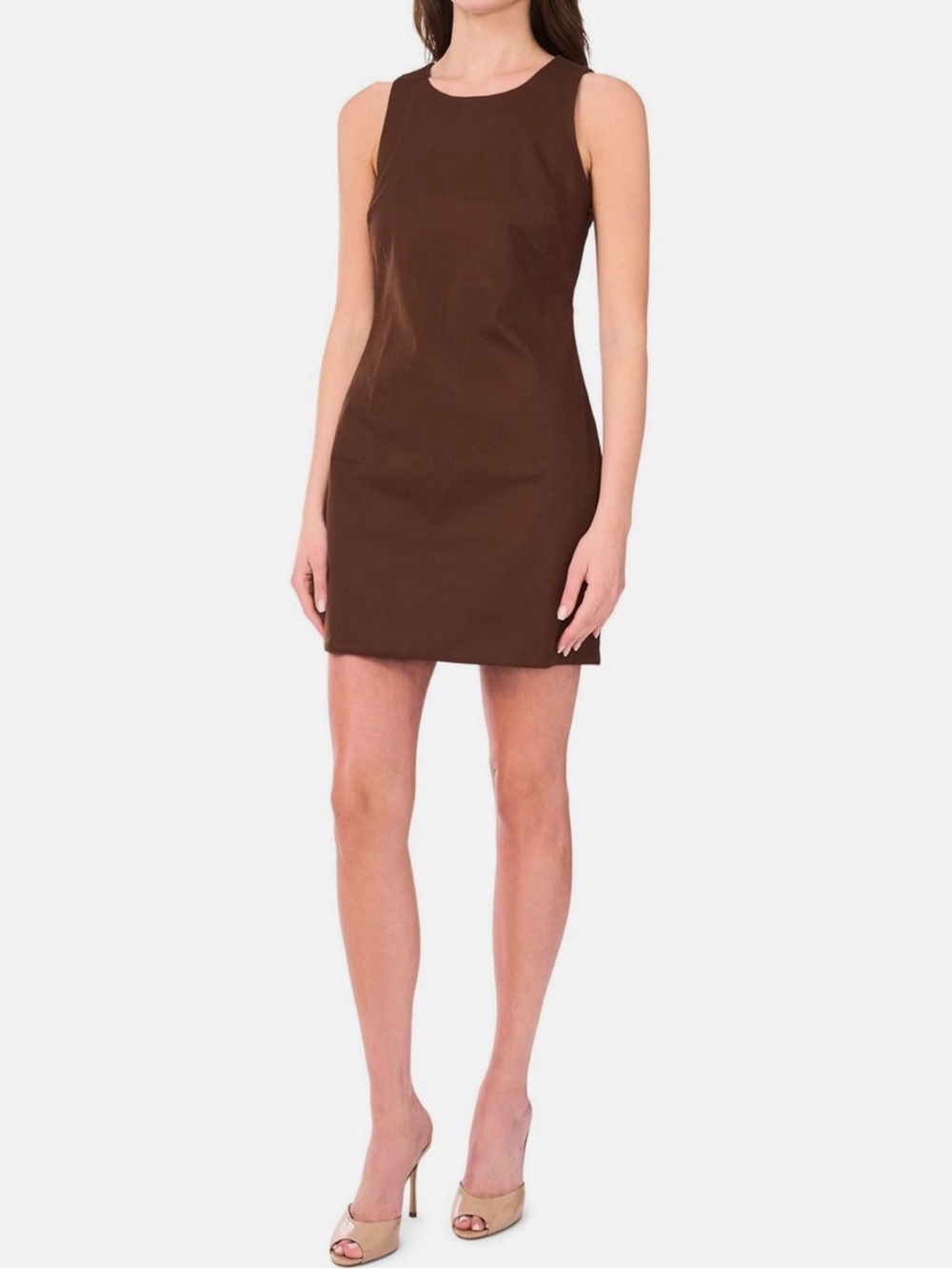 1. State Chocolate Brown Sleeveless Shift Dress